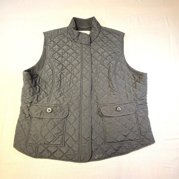 Van Heusen Jackets & Blazers - Van Heusen Quilted Vest Black Snap Front Stand Collar Pockets Size XXLarge